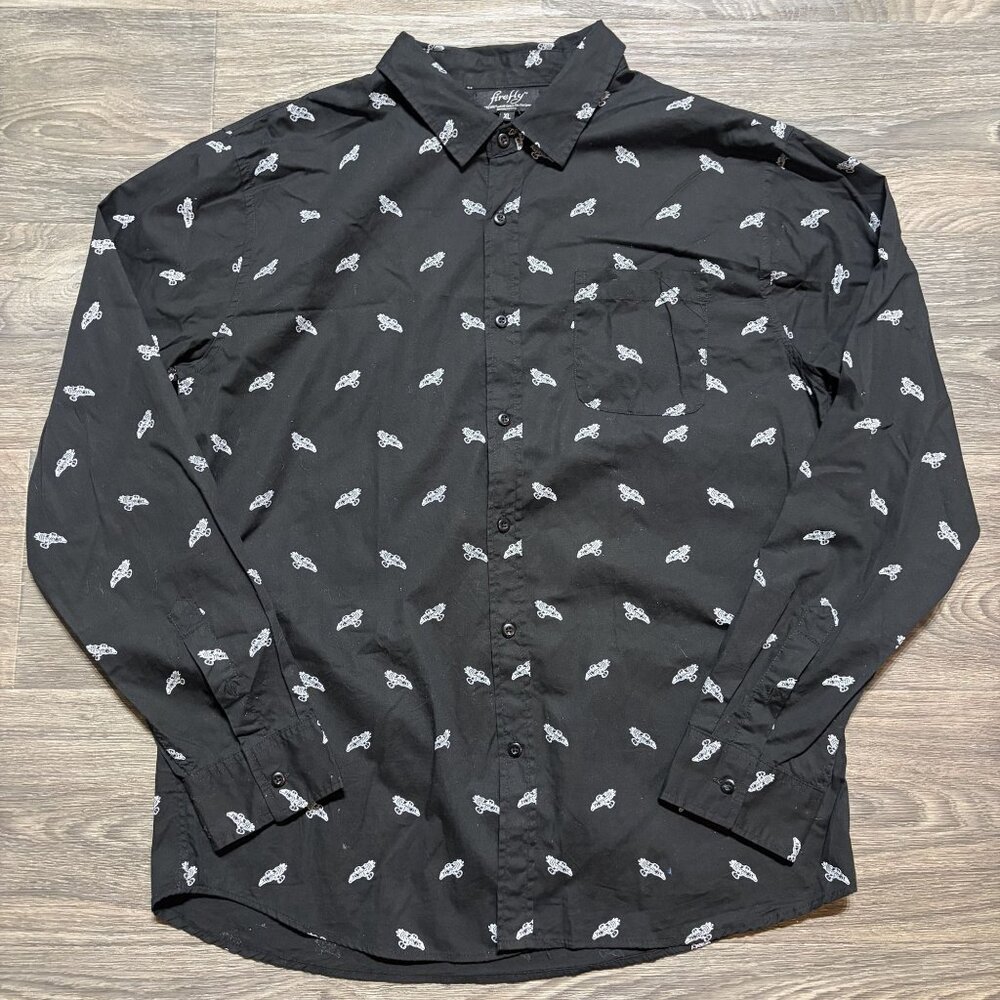 Firefly Serenity Button Down Shirt XL Space Ship Print Cotton Long Sleeve Black